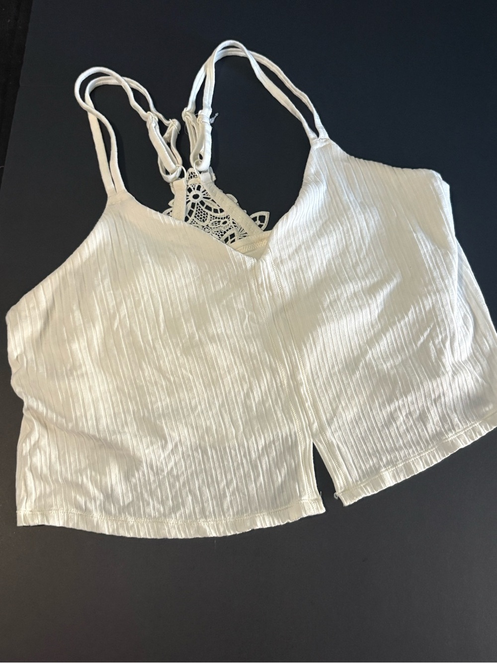 Aerie Off White Pleated Lace-Back Camisole